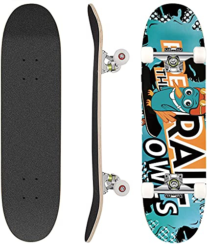 Hikole Skateboard, Komplettboard, Skateboard aus Holz, 79 x 20 cm, kanadisches Ahorn, 85 A, für Anfänger, Kinder und Erwachsene (8), 3108-1, Grün