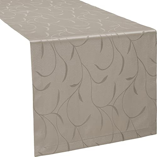 Erwin Müller Tischwäsche, Tischläufer Uni, Remscheid Taupe Größe 40x170 cm - hochwertige Qualität mit Fleckschutz ausgerüstet und Kuvertsaum, Rankenmuster (weitere Farben, Größen)