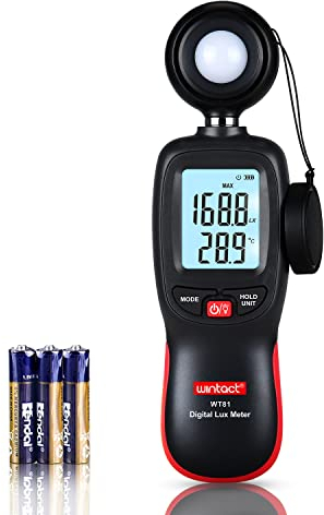 Wintact Digital Illuminance Light Meter Handheld with Thermometer Ambient, Lux Meter Range up to 200,000 Lux, Photometer Light Intensity Sense Test for Garden Indoor Plants LED Grow Light, Photography