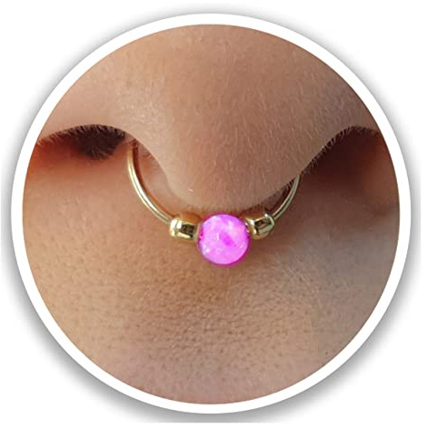 Gold gefälscht Septum - Kein Piercing benötigt - Dünn 20g 8mm Ring 3mm Rosa Opal - Gold gefüllt Fake Septum Piercing