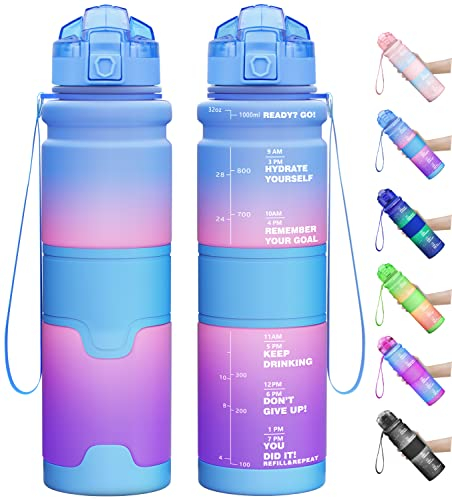 Lunidry 1L/500ML Borraccia Bambini, Senza BPA Borracce Tritan con Filtro Frutta & Indicatore del Tempo Motivazionale Borraccia Sportiva per Scuola, Ciclismo, Sport, Palestra