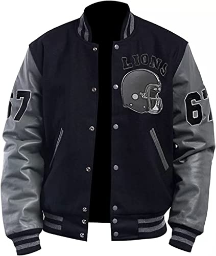 MAXDUD Veste Bomber pour Homme, Noir et Gris, Veste Varsity, Collège, Letterman, Veste pour Tom Hardy, Veste Baseball Légère, 4XL