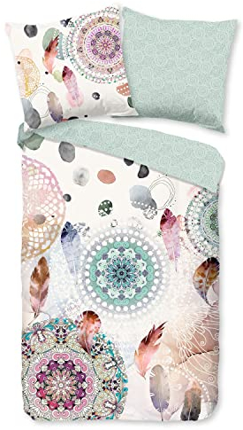 Traumschloss Comfort Flanell Bettwäsche »Namee«, Mandalas und Federn, pastellfarbend, 135x200 & 80x80, 100% Baumwolle, wärmend & kuschelig, mit Reißverschluss bestehend aus Kissen und Bettbezug