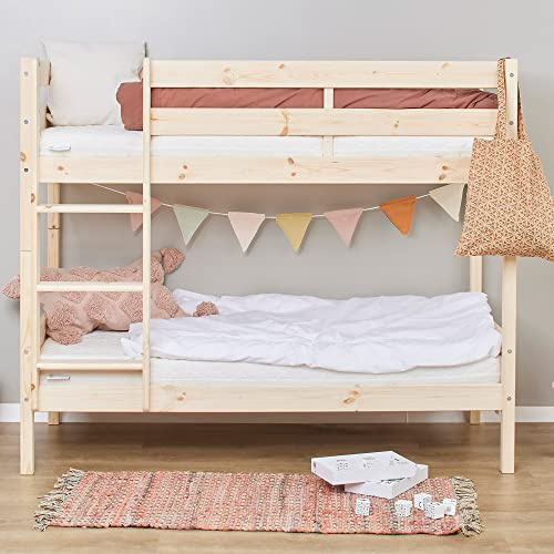 Hoppekids Letto a castello per Bambini ECO Comfort Naturale | 70x160 + Dogde del letto | Etichetta ecologica nordica | Pino massiccio dall'UE