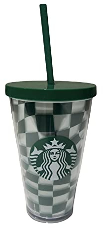 STARBUCKS New Grande Kühlbecher, 473 ml, Grün / Weiß kariert
