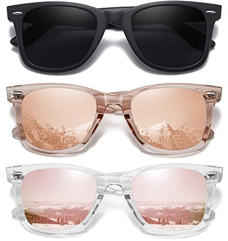 MEETSUN Retro Polarized Sunglasses for Women Men Classic Mirror Lens Driving Sun Glasses Trendy UV Protection (3 Pack) Black/Coffee/Pink