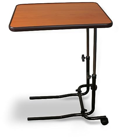 Aidapt Table de lit réglable en Hauteur et en Angle avec roulettes, Plateau pour Ordinateur Portable, Repas, Chaise inclinable, travaux manuels, Finition Bois foncé, réglage Facile, Aucun Outil