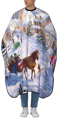 UNIOND Frohe Weihnachten Haarschneideumhang Professionelle Friseurumhang Salon Cape Haarschnitt Kleid Friseur Schürze Haarschneidemantel Für Erwachsene 140 cm X 168 cm, weiß, One size