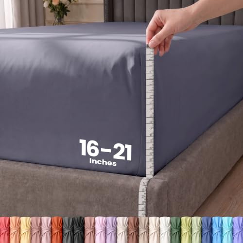 Utopia Bedding Extra Deep Pocket Queen Fitted Sheet, Fits up to 21 Inch Mattress - Hotel Luxury, Soft, Breathable and Comfy - Shrinkage and Fade Resistant - Easy Care (Grey)