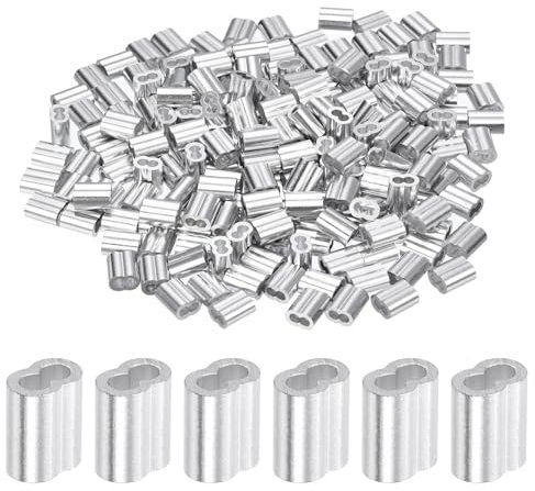 sourcing map 5/64 2mm Aluminum Crimping Loop Sleeve Double Ferrule for Wire Rope Cable Line End, Silver 200pcs