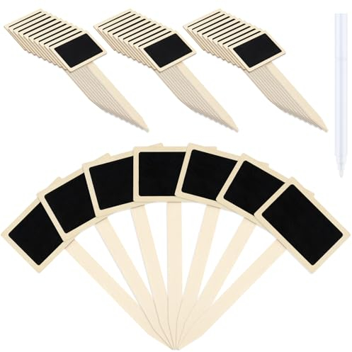 Aubess 30 Piece Wooden T-Shaped Plant Labels, Mini Chalkboard Markers for Outdoor Plants, Seeds, Landscaping, Vegetables and Garden Decorations