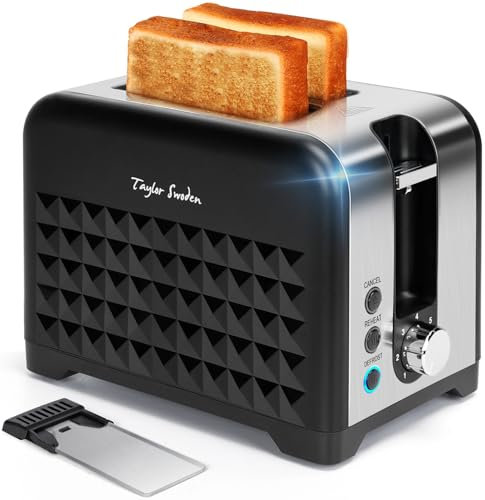Taylor Swoden Tostadora Pan 2 Ranuras cortas extraanchas, 7 Niveles Tostado, Función Recalentar, Descongelar y Apagado Auto, Bandeja Recogemigas, Almacenamiento de cables, Negro, 930W
