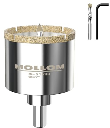 MOLLOM 2 (51mm) Diamond Hole Saw with 2Pcs Removable Pilot Drill Bit Smooth Cutting for Porcelain Tiles,Glass,Ceramic,Marble,Fiberglass,etc