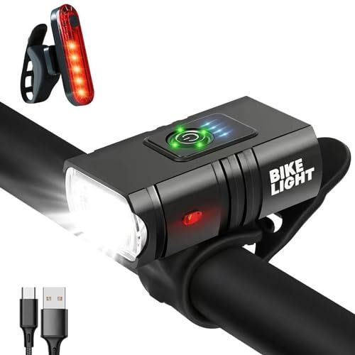 BlueEour Bike Lights Front And Back, Upgrade Super Bright Bicycle Lights with 6 Light Modes, USB Rechargeable LED IPX5 Waterproof Headlight Front Lights and Back Rear Mountain Bike Lights for Riding