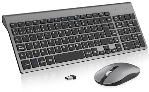 Teclado y Ratón Inalámbrico, cimetech KF10 EasyTyping [Teclas Que ahorran Trabajo] Teclado y ratón inalámbricos ultrafinos para Ordenador, fácil de configurar para PC/portátil/Mac/Windows, Gris