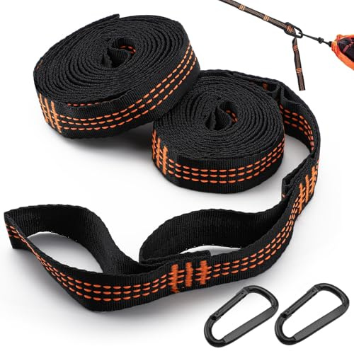MOERDIFFER 2 Stück Hängematte Befestigung, 2 m x 2,5 cm Hängemattenaufhängung Mit 2 Hook Carabiners, AufhäNgung HäNgesessel Befestigung Max Belastbarkeit 200kg FüR Garten Outdoor Reise-Orange