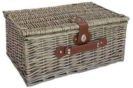 Arthur Cameron - Red Gingham Wicker Picnic Basket for 2 People | Two Person Wicker Picnic Basket with Red Gingham Lining, Tableware for Two & Removable Insulated Cool Bag