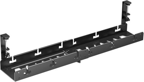 Bracwiser Under Desk Cable Management No Drill, Large Space, Adjustable and Removable Cable Management Tray, Keep Under Desk Cable Tidy, Fits Most Table, Black, S73L