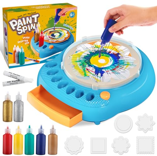 TingingYuli Kunst und Handwerk für Kinder im Alter von 6-12 Jahren, Farbe-Drehkunst-Maschinen-Set, coole Mal-Spinner-Spielzeuge-Sets, kreative Kunstmaterialien Geschenke für Jungen und Mädchen (Blau)