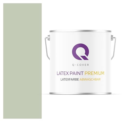 Q-COVER Latexfarbe Abwaschbar 5L (ca.35m2) Hellgrün Farbton Innenfarbe Wandfarbe Deckenfarbe Klasse 2 Mattfarbe Für Allergiker Scheuerfest Geruchlos Frei Von Voc