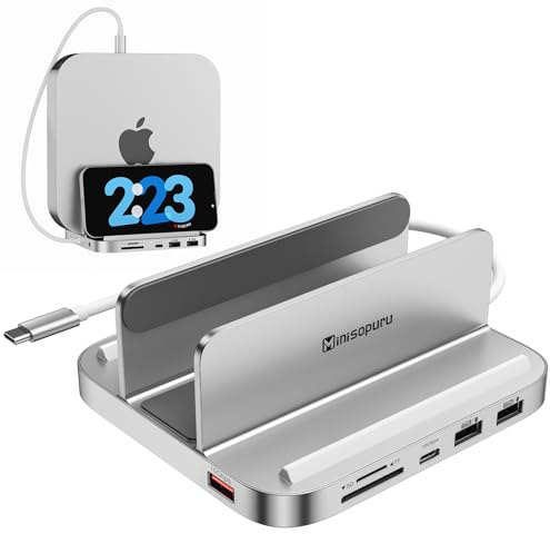 Minisopuru Upgrade Mac Mini Dock Unterstützung 10Gbps USB C/A, TF& SD, Audio Jack, Mac Mini Hub & Stand mit M.2 NVMe SSD (Nicht im Lieferumfang enthalten), für Mac Mini M2/M1(Not for Mac Mini M4)