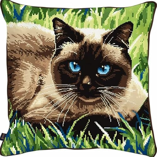 kitphoenix Latch Hook Kissen Kit Katze Knüpfkissen Set für Anfänger Erwachsene oder Kinder zum Selber Knüpfen, DIY Knüpfteppich Knüpfpackung, Knüpfhaken Set 43 x 43 cm