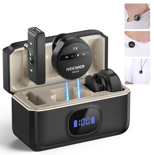 NEEWER Microfono Lavalier Wireless per iPhone, Anti Rumore, Mini Mic a Bavero con USB C/OTG/Custodia di Ricarica Batteria 24h per Video Vlog Compatibile con iPhone 16 15 Android Phone PC Laptop, KM18