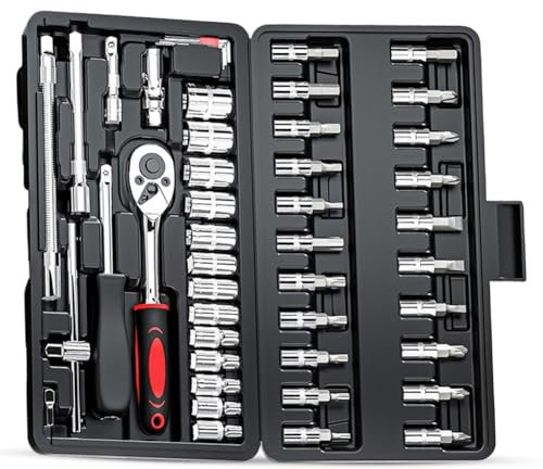 Set di 46 chiavi a bussola da 1/4, set di chiavi a cricchetto, valigetta cromata con estensioni, per riparazioni di biciclette, auto e casa