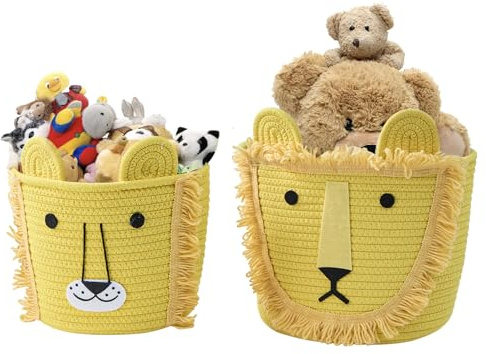 2 Kinderaufbewahrungskorbe - Baumwollseil-Gewebekorbe Kinderspielzeug-Aufbewahrung Kinderzimmerdekoration (gelb)