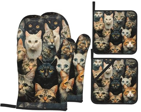Guanti da cucina a forma di gatto, guanti da forno e presine resistenti al calore e guanti isolanti
