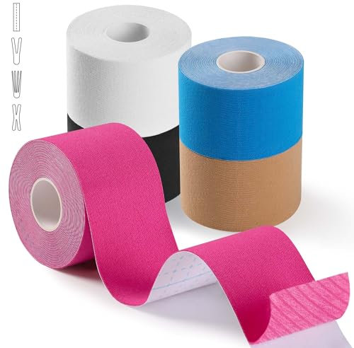 5 Rollen Kinesiotapes (5mx5cm), Kinesiologie Tape Sport Hergestellt mit Hochwertigem Acrylkleber, Wasserfeste Physio Tape, Physio Tape für Muskelunterstützung, Knieschmerzen, Ellenbogen und Schulter