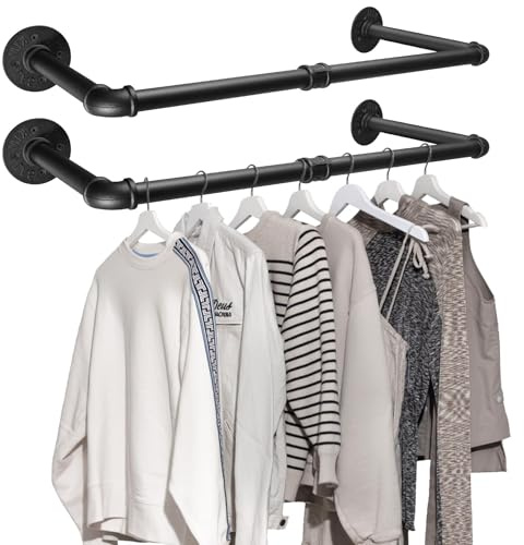 Tanice Kleiderstange Industrial 2er Set 60cm Garderobenstange Wand Kleiderständer Wandmontage für Wohnungen Schlafzimmer, Schwarz