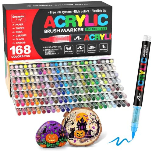 Guangna Acrylstifte Marker Set für Stoff, Leinwand, Glas, Holz und Papier (168)