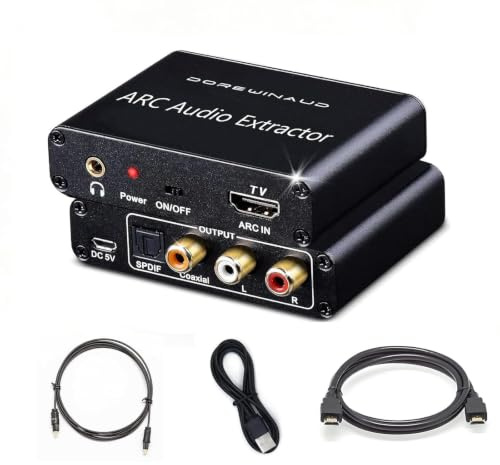HDMI ARC Audio Extractor Converter,192KHz ARC Audio Extractor DAC Converter, Digital to Analog Audio Converter, Optical HDMI ARC to Optical/Coaxial Stereo L/R 3.5mm Jack for TV (ARC Input) | Digital to Analog Audio Converter supports Optical, Coaxial, RCA and 3.5mm audio output for Soundbar Amplifier Speakers