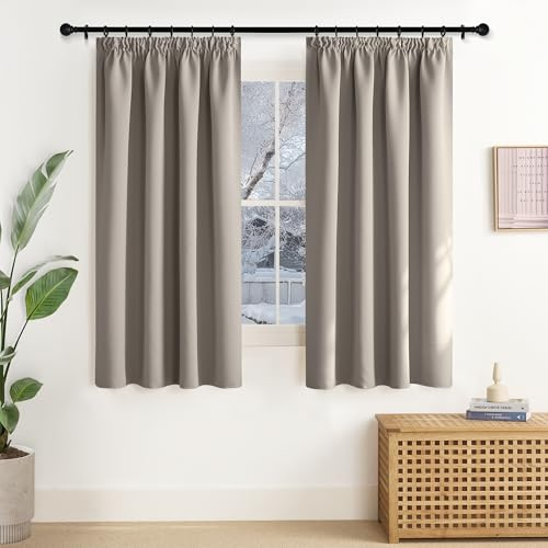 NICETOWN Scheibengardinen Blickdicht Thermovorhang Hitzeschutz Kräuselband | Sandfarben, H137 x B140 cm, Scheibengardinen Modern, Bistrogardine 2er set, Vorhang Kinderzimmer, Gardinen Schienensystem