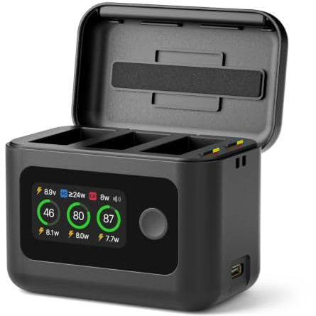SYMIK Battery Charger for GoPro Hero 13 and Mission 1 Pro, Two-Way Charger | 27W Triple-Slot Fast Charging Case, Smart LCD Display, SD Card Slots, Compatible with Go Pro Hero 13 Mission 1 Pro Accessory