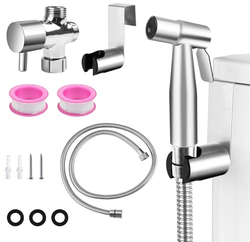 Bidet Edelstahl Handbrause, Bidet Brause Baby-Stoffwindelsprüh-Kit und Edelstahldusche mit Wasserhahnspender, Schlauch, Washers, Tape, Hakentoilette oder Wandhalterung