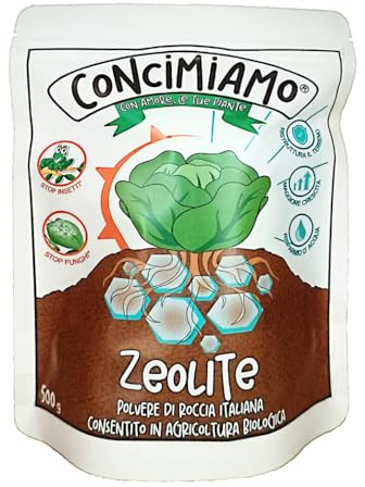 Zeolite Concimiamo® | Farina di Roccia 100% Naturale a Base di Chabasite Italiana | Azione Barriera Fogliare + Ammendante del Terreno| 500 g | Ideale per 20 m² o 40 piante | Orto Piante, Vaso