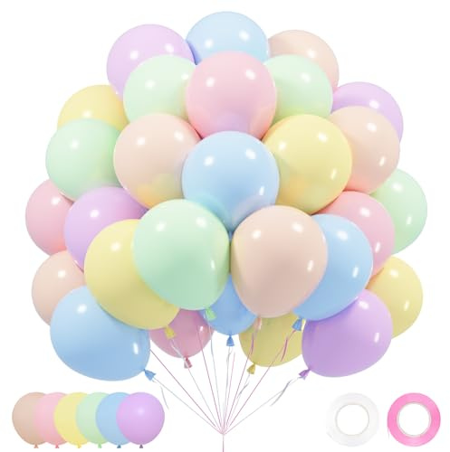 Palloncini Pastello, 62 Pezzi Palloncini Colorati Misti con Palloncino Macaron Blu Verdi Viola Giallo, Palloncino Compleanno Pastello per Compleanno Baby Shower Matrimonio Battesimo Bimba