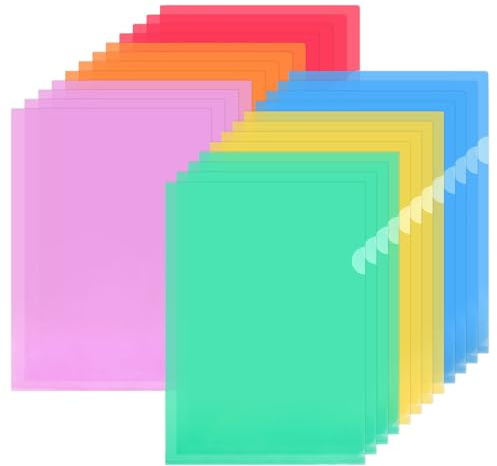 WEFHEF 24 Stück Klarsichthüllen A4 Seitlich Offen, 6 Farben Aktenhüllen Dokumentenordner Transparente Kunststoff-Hüllen Prospekthüllen Bunt Sichthüllen A4 Projekt Tasche für Berichte, Projekte