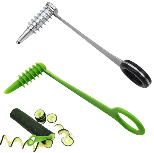 2Pcs Potato Spiral Cutting Machine,Stainless Steel Spiral Cutter for Veggies, 3-in-1 Stainless Steel Blade for Cucumber, Carrot | Manual Kitchen Slicer, Portable & Easy to Clean