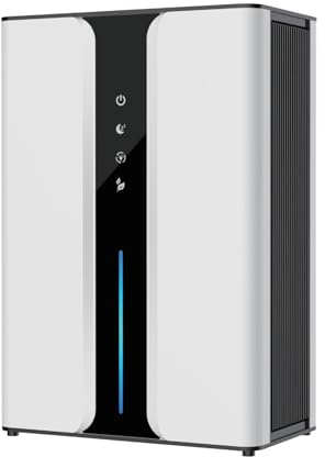 Deshumidificador con purificador de aire y generador de iones negativos, pantalla digital de doble núcleo para un funcionamiento silencioso, filtro reutilizable para el hogar y el sótano