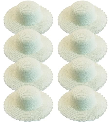 Jorzer 8 Piezas Sombrero de Paja para Niños, DIY Sombrero de Paja Blanco Sin Pintar Gorro Hecho a Mano para Niños Gorro de Vestir para Fiesta de Té en la Playa para Clases de Manualidades Pintura A..