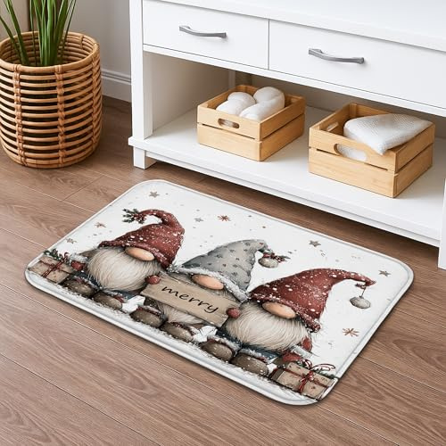 Wichtel-Weihnachts-Badematte, schnell trocknend, niedliche Urlaubsdekoration, rutschfester Duschvorleger, Winter, Flanell, waschbar, Badezimmer-WC-Vorleger, 50,8 x 81,3 cm