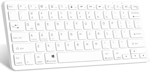 QWERTY - Tastiera Bluetooth, ultra-sottile, K-eyboard, iPad, tablet, ricaricabile, senza fili, per iPad, iPhone, Samsung, Lenovo, Huawei, compatibile con Windows/Android/iOS