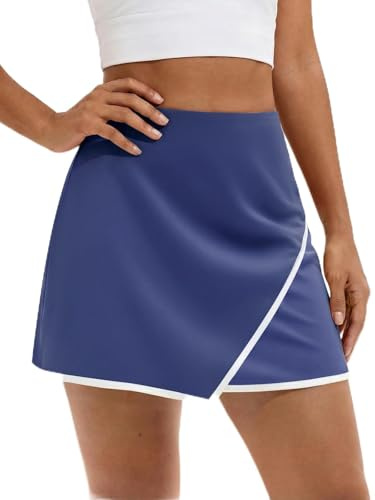 Fisoew Dam, fitnesskort med integrerade shorts, hög midja, sportkjol med fickor, sommar, minikjol