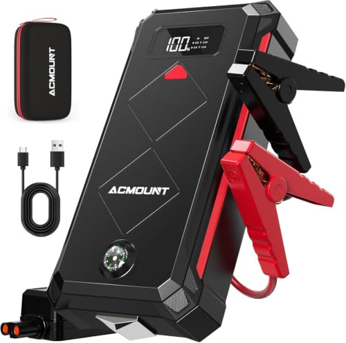 Acmount Arrancador de Baterias de Coche 7000A, Arrancador de Coches Booster Bateria 12V (hasta 12L Gasolina y 10L Diésel) con Pantalla LCD, Linterna LED de 600 Lúmenes
