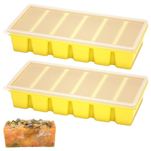 2 Pcs Silicone Freezer Moulds with Lid, 1/2 CupSoup Silicone Soup Freezer Moulds for Food, Large Ice Cube Tray for Storing and Freezing Soup Broth Sauces Butter (Yellow)