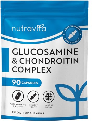 Nutravita Glucosamina Condroitina - 90 Capsule - Condroitina Glucosamina Complex Alto Dosaggio - Complesso 6 in 1 con Vitamina C, Curcuma, Zenzero e Rosa Canina - Prodotti nel Regno Unito | Complesso 6 in 1 - Con vitamina C, curcuma, zenzero e rosa canina