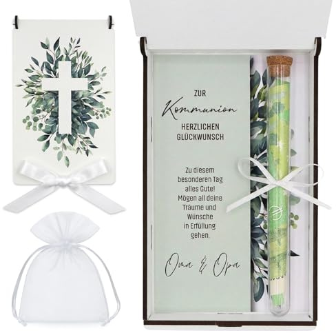 ZUKLA Verpackung für Geldgeschenke zur Kommunion - Kästchen Geschenkset Geschenkbox - 16 x 10,5 cm - mit Reagenzglas - Geschenk für Jungen & Mädchen - Originelle Geldgeschenk Verpackung